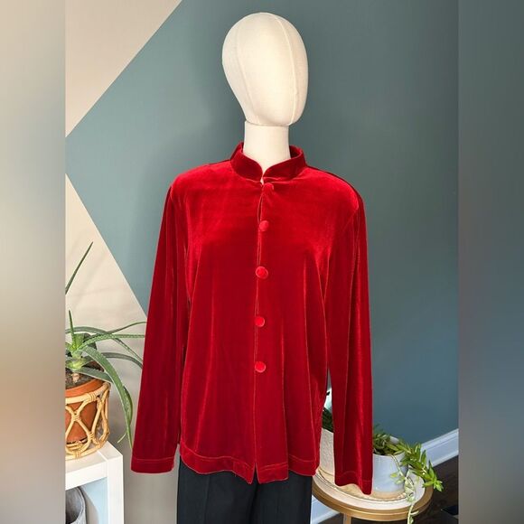 Coldwater Creek Jackets & Blazers - Vintage Coldwater Creek Red Velvet Jacket Button Front 90s Style Velvet Size L